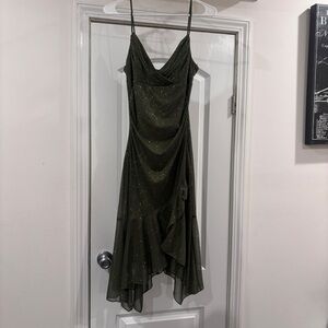 City Triangles Sparkling Asymmetrical Dress in Olive